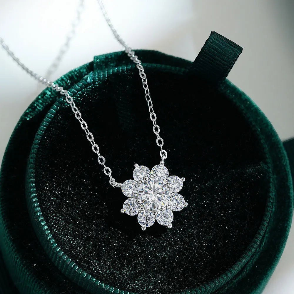 Bee-Bee's 1ct Moissanite flower pendant necklace with D Color GRA Certified S925 sterling silver.