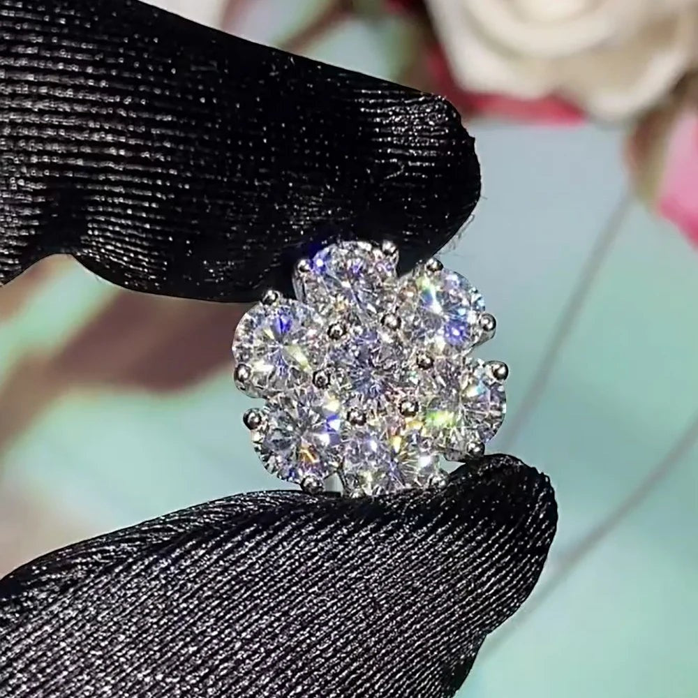 Bee-Bees moissanite flower pendant featuring brilliant D color VVS1 stones set in 18k white gold plated silver