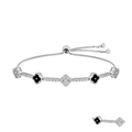 Bee-Bees flower charm tennis bracelet in 925 sterling silver with moissanite stones and black floral accents