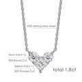 Bee-Bees sterling silver necklace with 1.8ct total weight moissanite stones. Features two 5mm 0.5ct round cut stones and one 5x5mm 0.8ct princess cut stone.