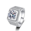Bee-Bee's 5ct D Color Moissanite Hip Hop Ring in 925 Sterling Silver with 18k Gold Plating. Features a large center stone surrounded by smaller stones.