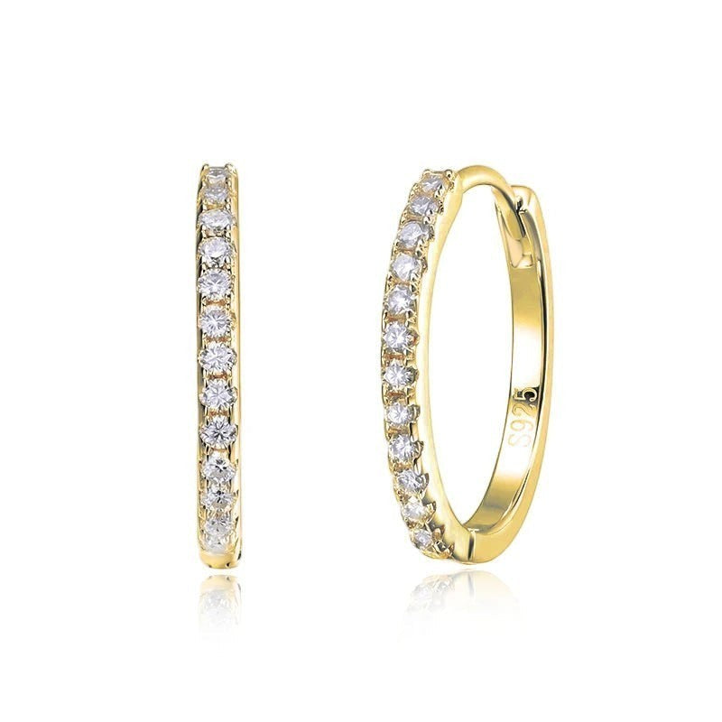 Bee-Bee's gold plated sterling silver hoop earrings with D Color VVS1 moissanite stones.