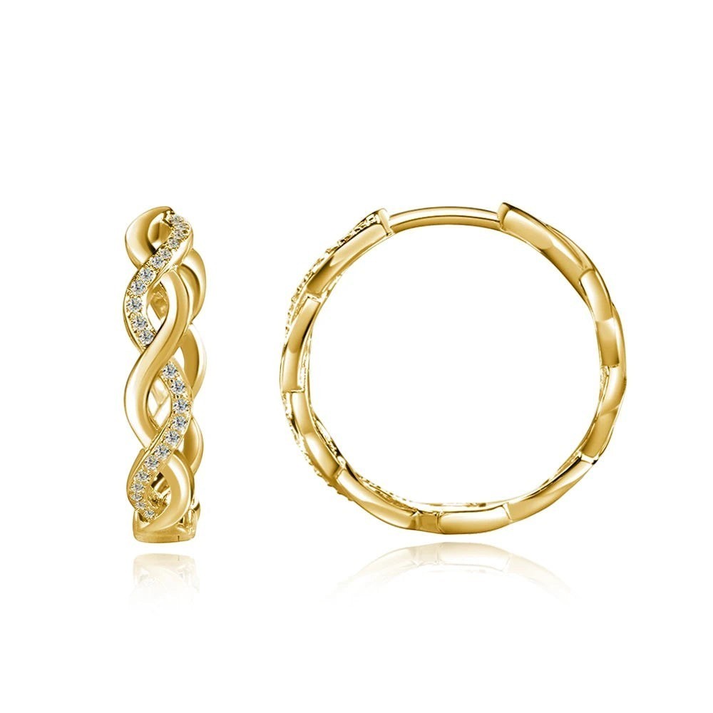 Bee-Bees 18k white gold plated S925 sterling silver moissanite hoop earrings with twisted design and pave-set stones.