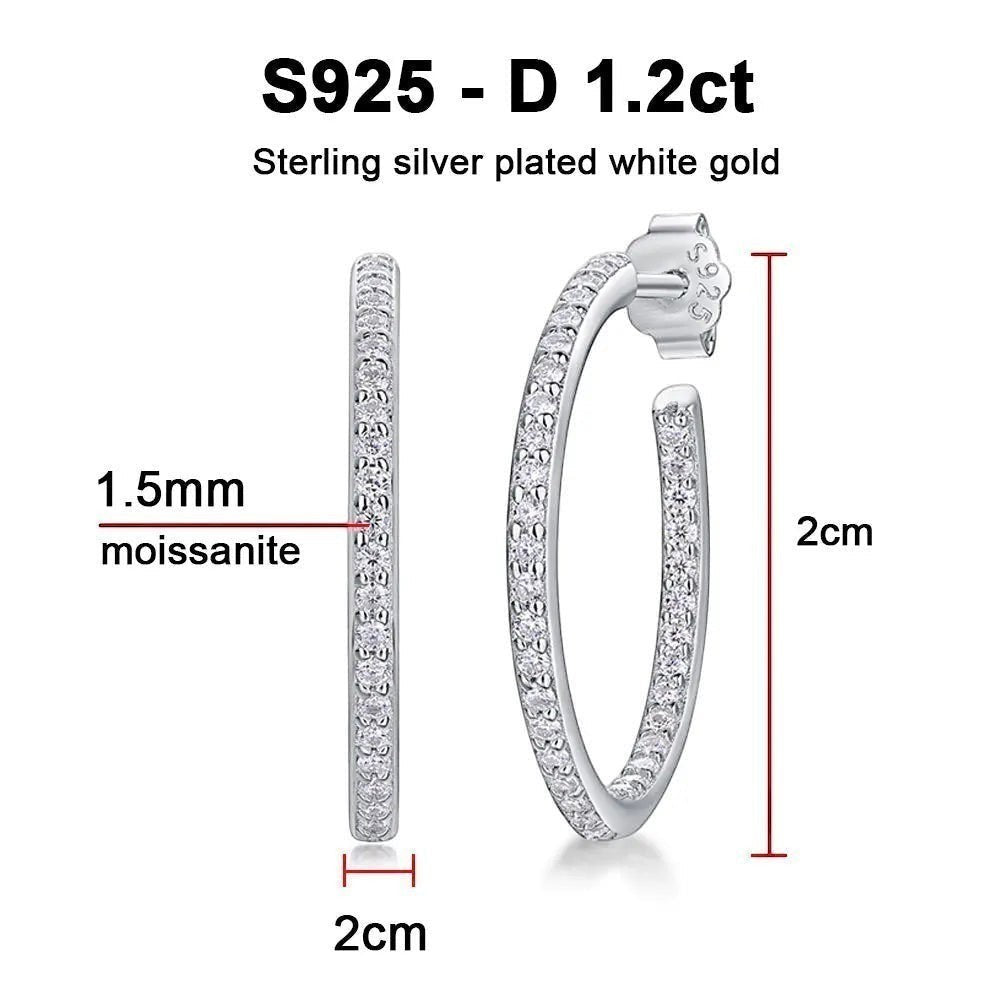 Bee-Bees 1.5mm D Color Moissanite Hoop Earrings, S925 Sterling Silver, 18k White Gold Plated, GRA Certified