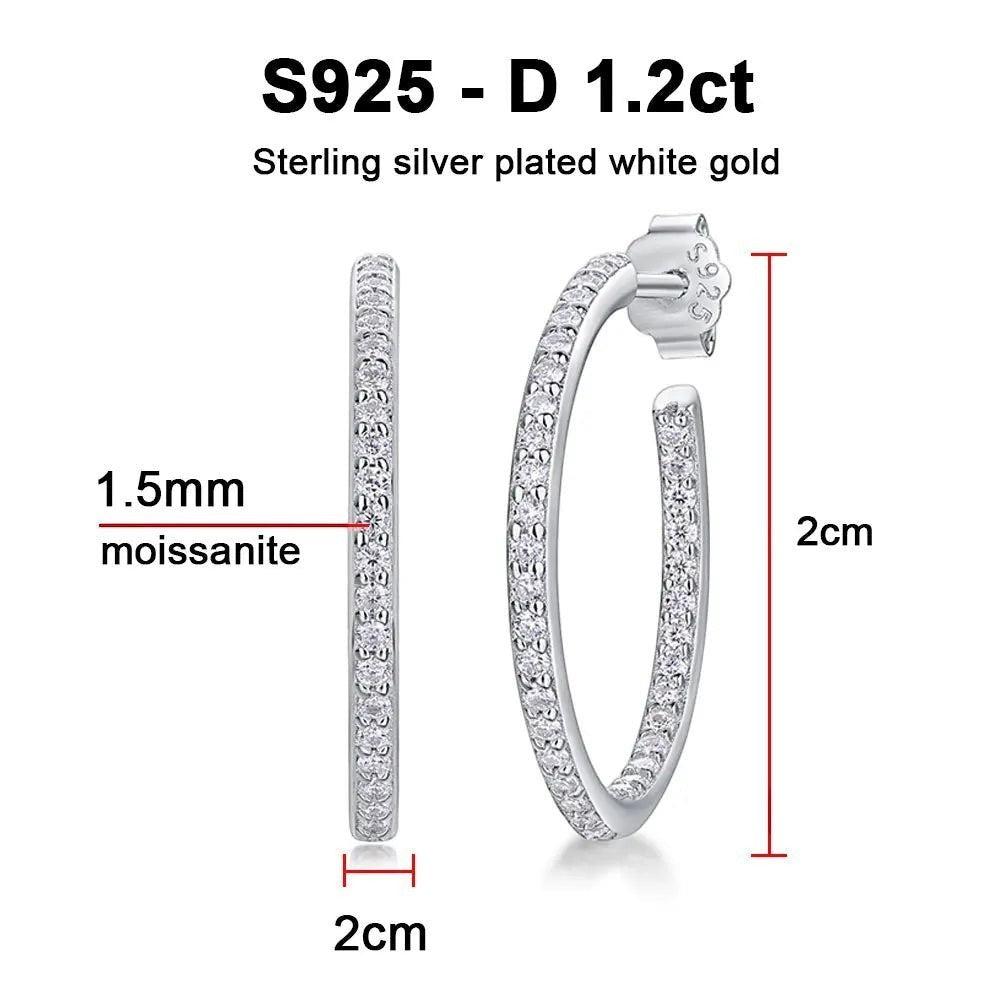 Bee-Bees 1.5mm D Color Moissanite Hoop Earrings, S925 Sterling Silver, 18k White Gold Plated, GRA Certified
