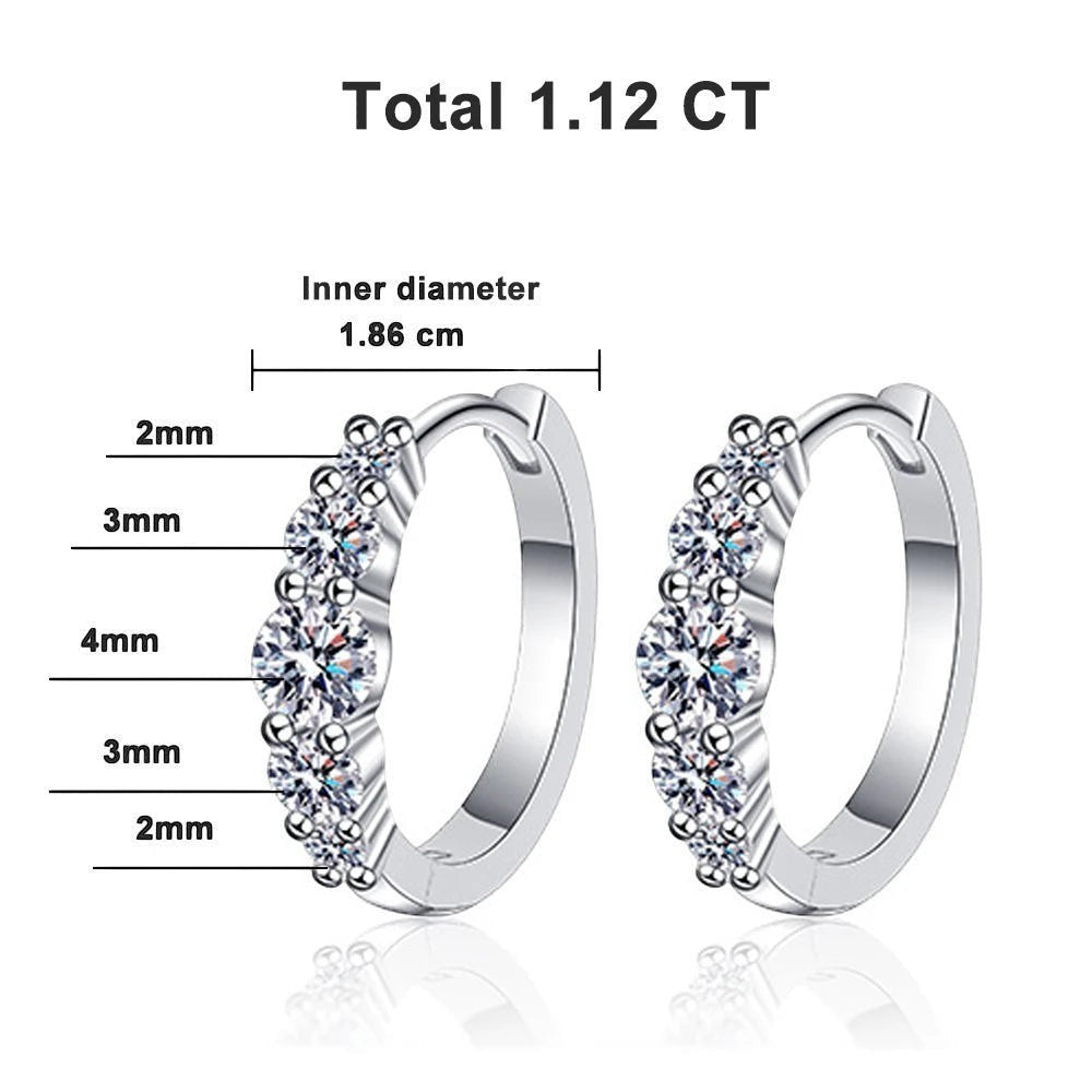 Bee-Bees D VVS1 Moissanite Hoop Earrings with 1.12ct total weight, 8 Hearts & 8 Arrows cut, S925 Silver with 18k white gold plating.