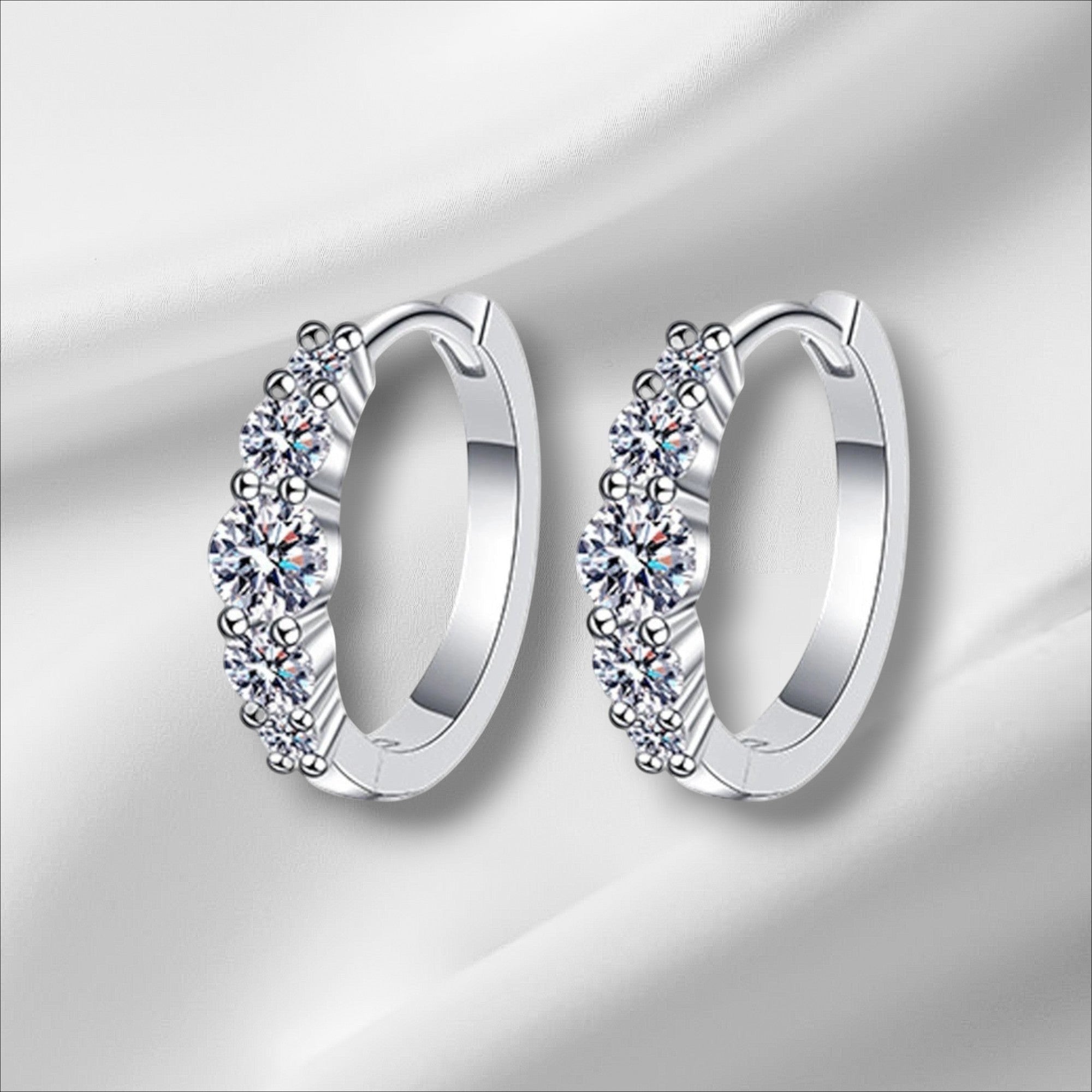 Bee-Bees D VVS1 Moissanite Hoop Earrings in S925 Silver, 1.12ct, 8 Hearts & 8 Arrows cut, GRA Certified.