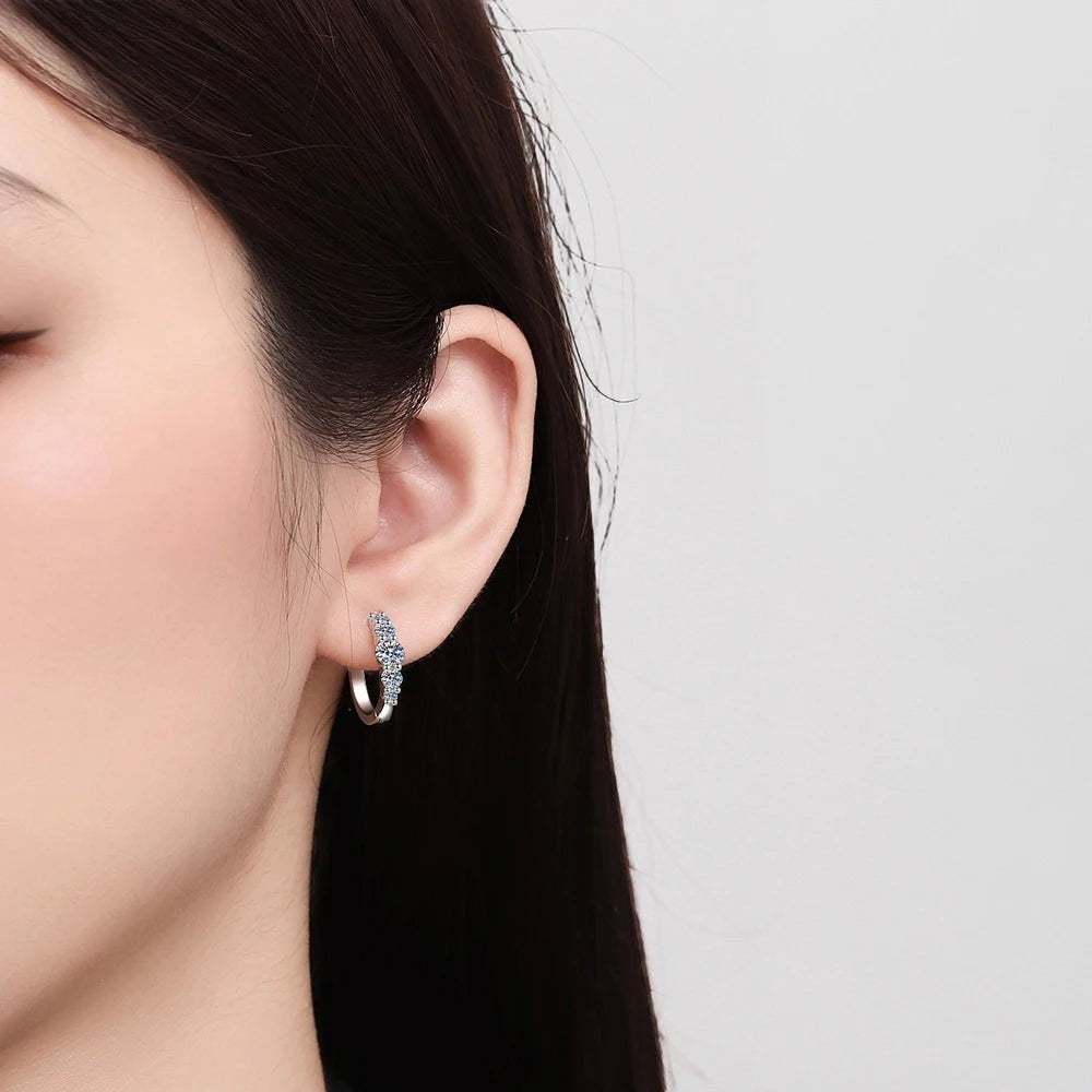 Bee-Bees D VVS1 Moissanite Hoop Earrings in S925 Silver, 1.12ct, 8 Hearts & 8 Arrows cut, GRA Certified.