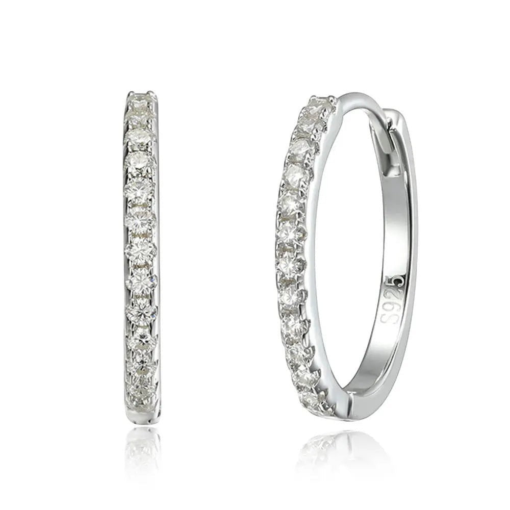Bee-Bees sterling silver hoop earrings with D Color VVS1 moissanite stones, 18K white gold plated.