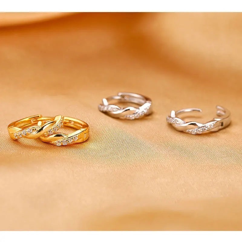 Bee-Bee's S925 sterling silver hoop earrings with white gold plating and moissanite stones. Available in gold and silver.