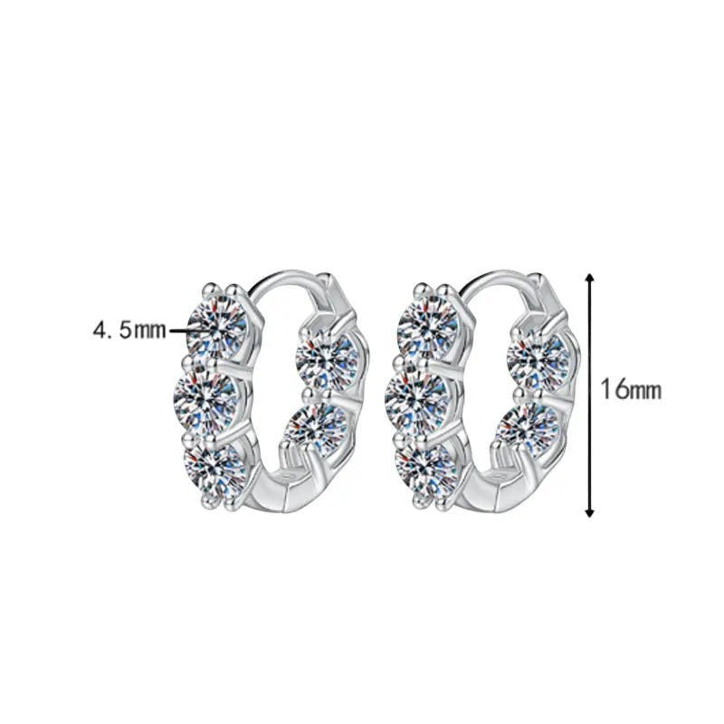 Bee-Bee's D Color Moissanite Hoop Earrings, 3mm GRA Certified S925 Silver, 16mm diameter, full hoop design with secure latch back.