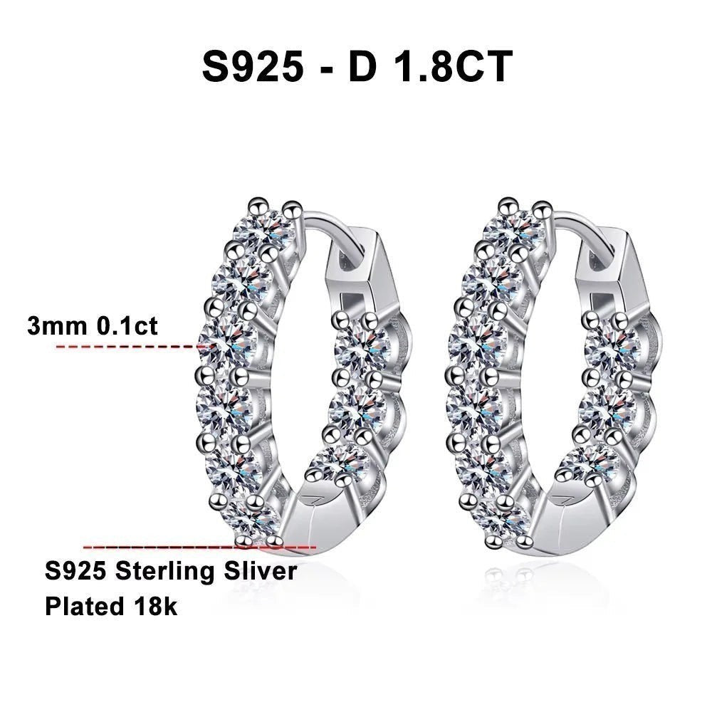 Bee-Bee's D Color Moissanite Hoop Earrings, 3mm GRA Certified S925 Sterling Silver, 18k White Gold Plated, Hypoallergenic