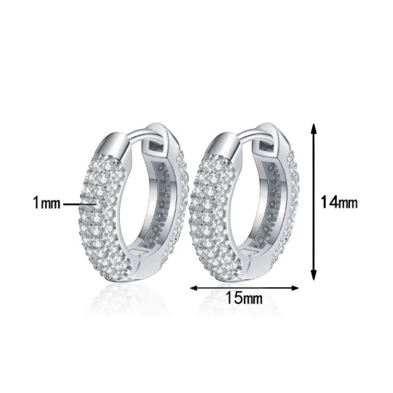 Bee-Bee's D Color Moissanite Hoop Earrings, 3mm GRA Certified S925 Silver, 14mm diameter, full pavé setting.