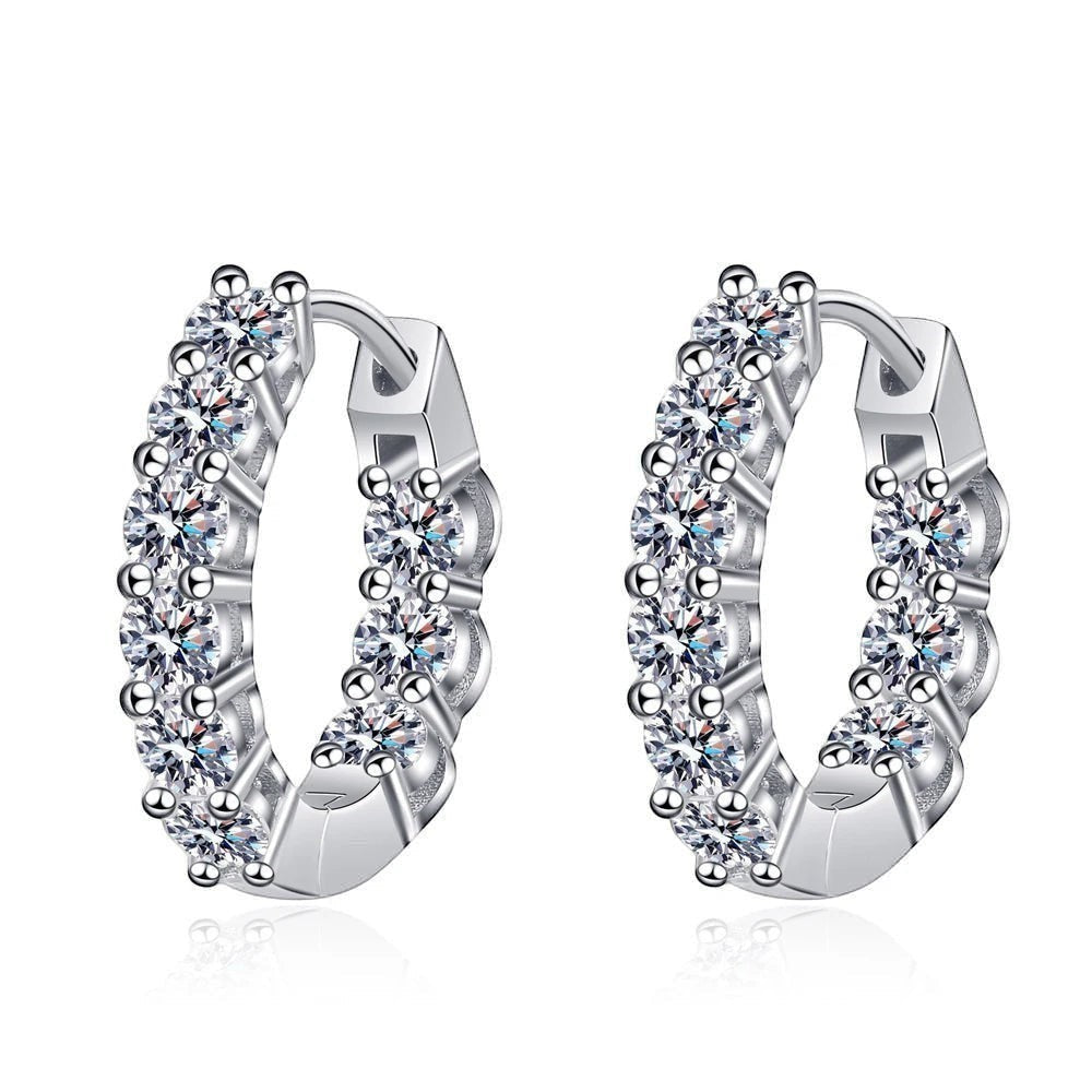 Bee-Bee's D Color Moissanite Hoop Earrings, 3mm GRA Certified S925 Silver, full hoop design with round brilliant-cut stones, secure latch back.