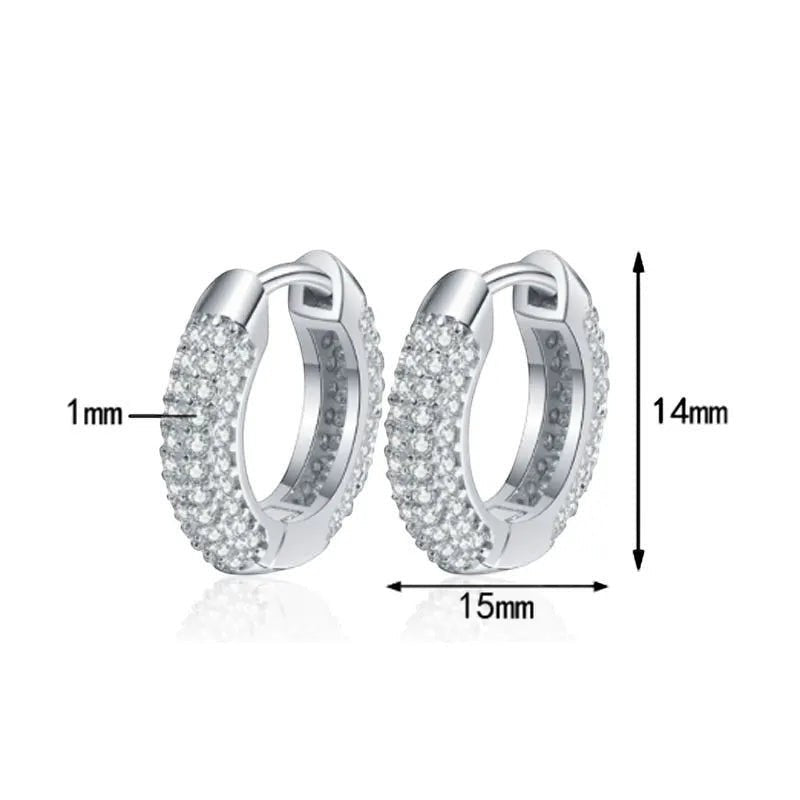 Bee-Bee's D Color Moissanite Hoop Earrings, 3mm GRA Certified S925 Silver, 14mm diameter, full pavé setting.