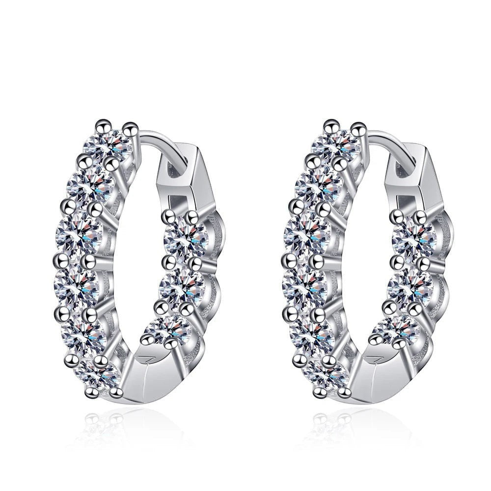 Bee-Bee's D Color Moissanite Hoop Earrings, 3mm GRA Certified S925 Silver, full hoop design with round brilliant-cut stones, secure latch back.