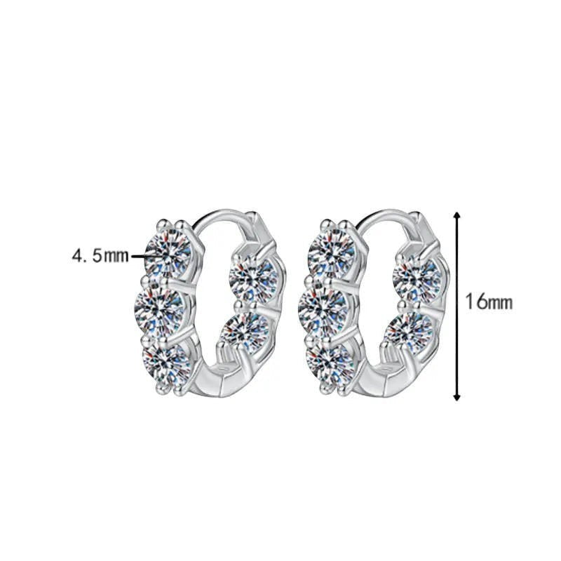 Bee-Bee's D Color Moissanite Hoop Earrings, 3mm GRA Certified S925 Silver, 16mm diameter, full hoop design with secure latch back.