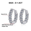 Bee-Bee's D Color Moissanite Hoop Earrings, 3mm GRA Certified S925 Sterling Silver, 18k White Gold Plated, Hypoallergenic