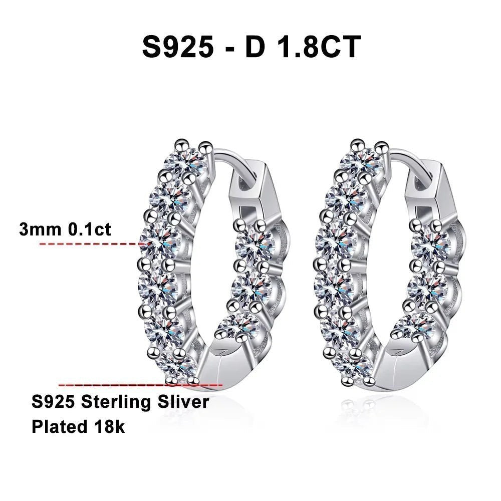 Bee-Bee's D Color Moissanite Hoop Earrings, 3mm GRA Certified S925 Sterling Silver, 18k White Gold Plated, Hypoallergenic