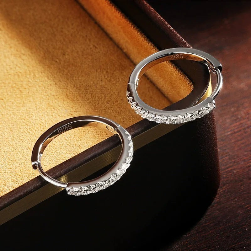 Bee-Bees sterling silver hoop earrings with D Color VVS1 moissanite stones, 18K white gold plated.