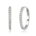 Bee-Bee's sterling silver hoop earrings with D Color VVS1 moissanite stones, 18K white gold plated.