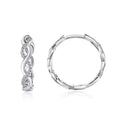 Bee-Bee's S925 white gold plated sterling silver hoop earrings with twisted design and pave set moissanite stones.