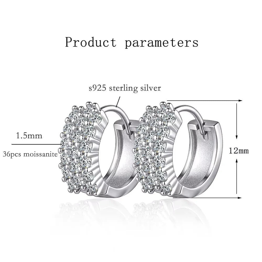 Bee-Bees D Color VVS1 Moissanite Huggie Hoop Earrings in 925 Sterling Silver with 18K White Gold plating.