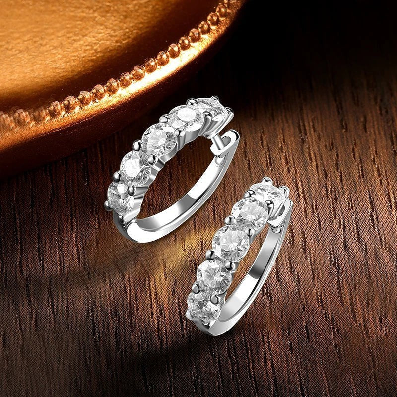 Bee-Bees silver loop dangle earrings with 3mm & 4mm round Moissanite stones, GRA certified.
