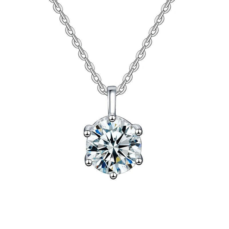 Bee-Bee's 2ct D Color Moissanite pendant necklace in 925 Sterling Silver with GRA certificate. Round brilliant cut.