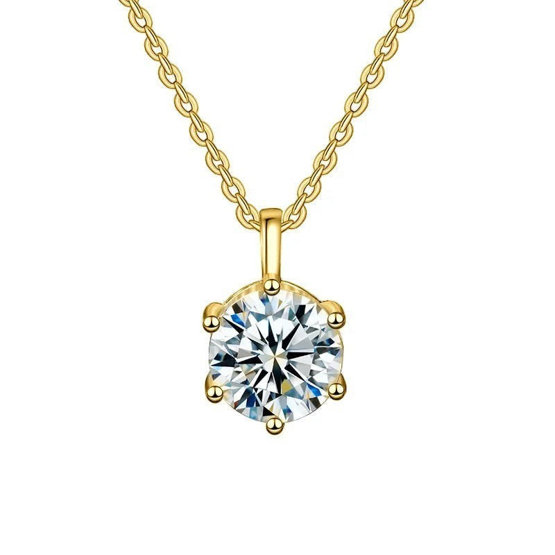 Bee-Bee's 2ct D Color Moissanite pendant necklace in 925 Sterling Silver with a 6-prong setting and O-chain.