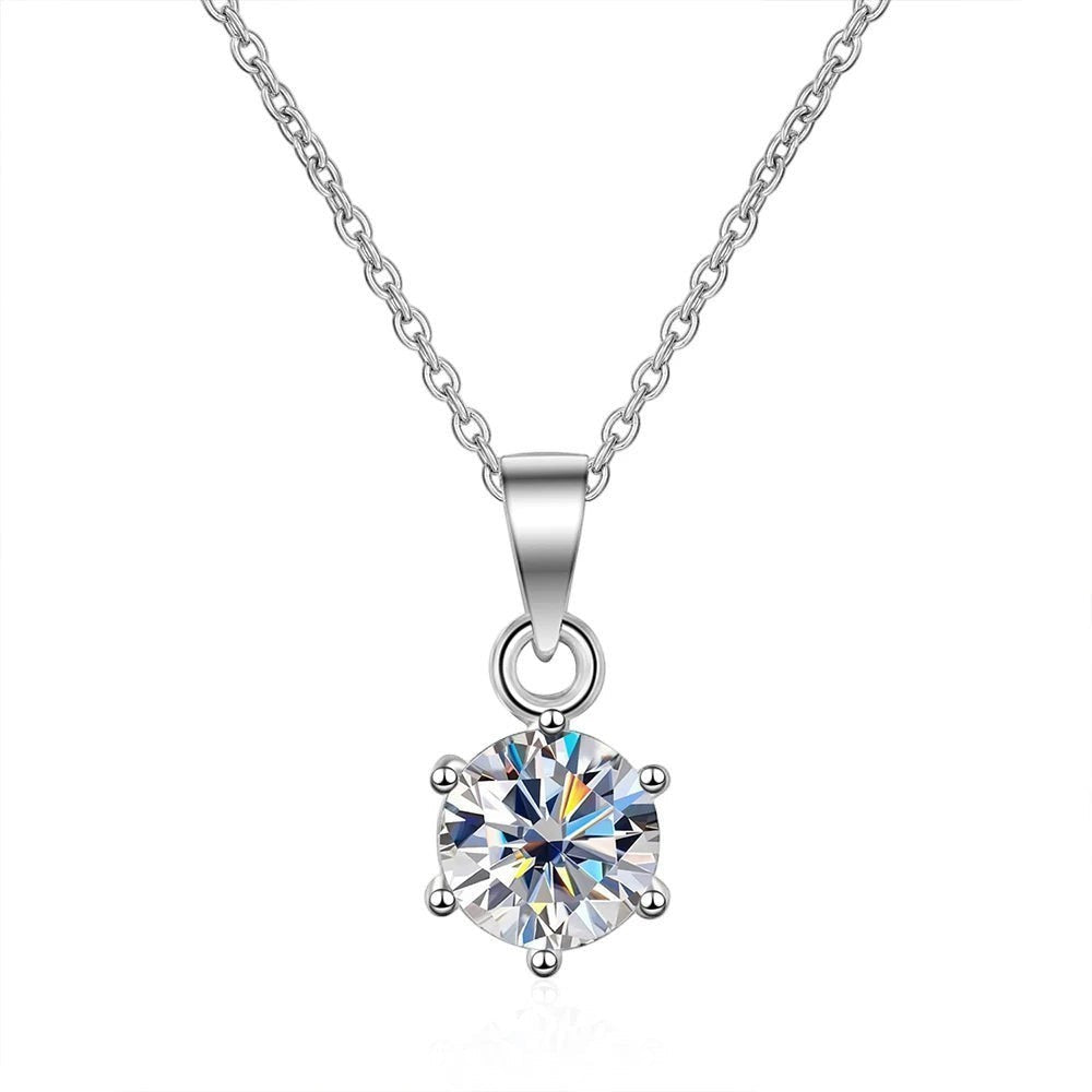 Bee-Bee's classic pear cut moissanite necklace in S925 sterling silver with a 6-prong setting and adjustable chain.