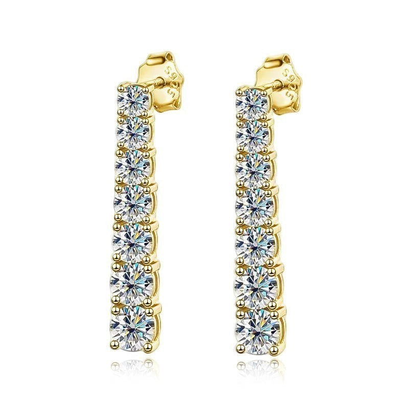 Bee-Bee's D VVS1 Moissanite pendant earrings in 18K white gold plated sterling silver. 2.5cm drop with 14 stones.