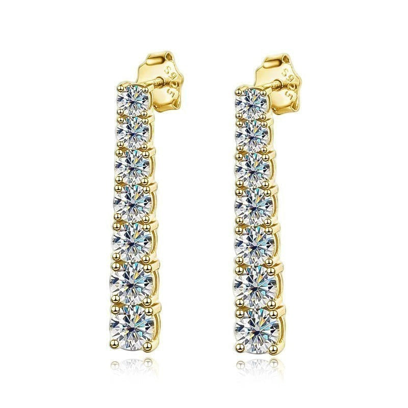 Bee-Bee's D VVS1 Moissanite pendant earrings in 18K white gold plated sterling silver. 2.5cm drop with 14 stones.