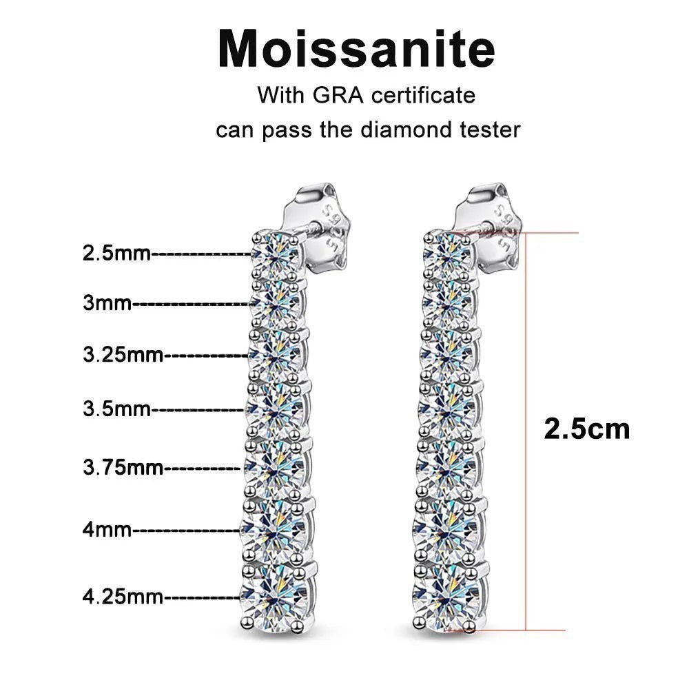 Bee-Bee's D VVS1 Moissanite pendant earrings in 18K white gold plated S925 silver. 2.5cm drop with 14 stones.
