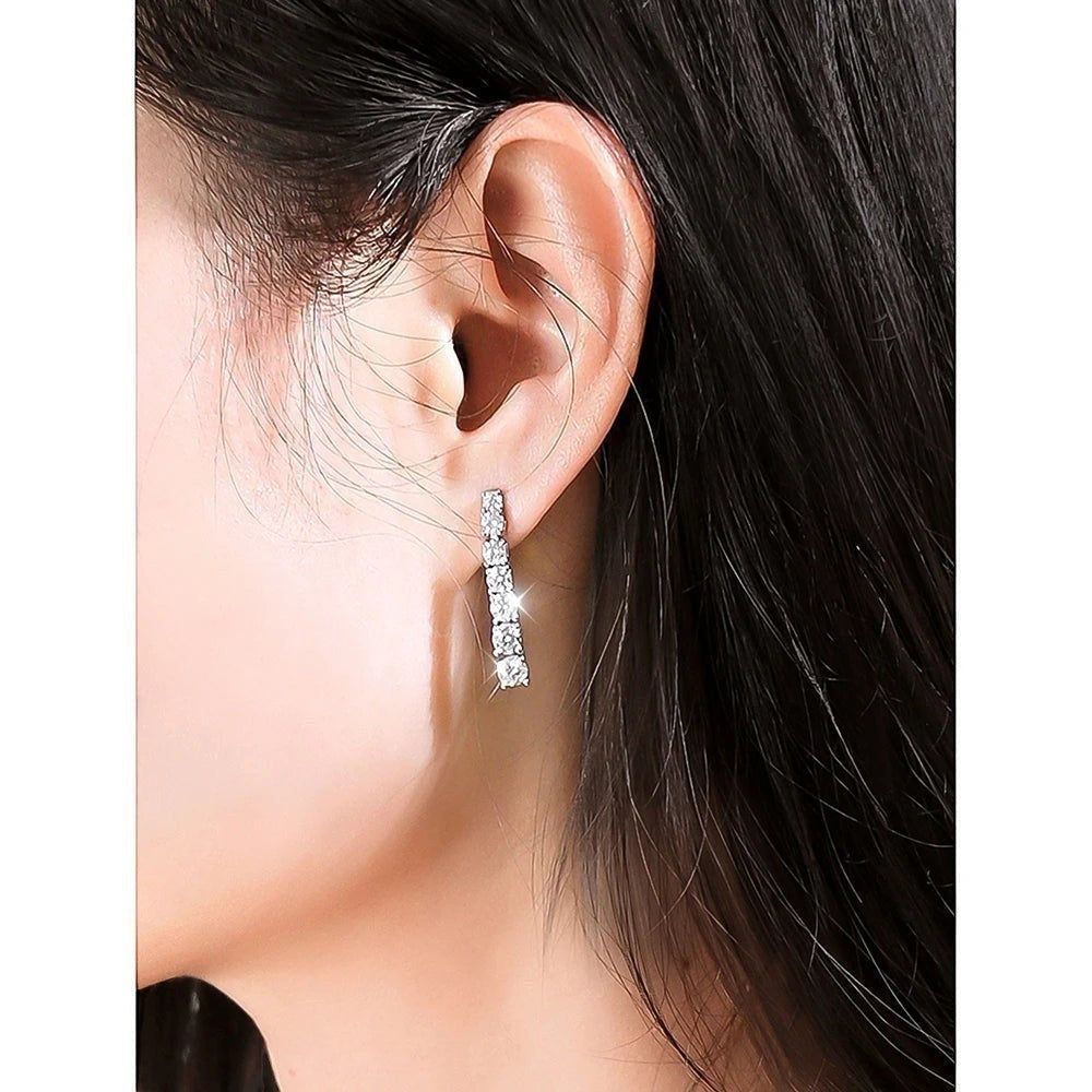 Bee-Bee's D VVS1 Moissanite pendant earrings in 18K white gold plated sterling silver with 14 stones.