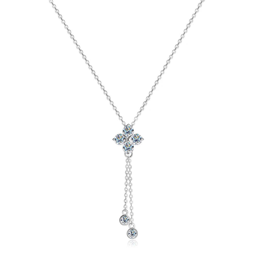 Bee-Bees dainty 4mm moissanite pendant necklace in s925 sterling silver with a delicate O-chain and floral design.
