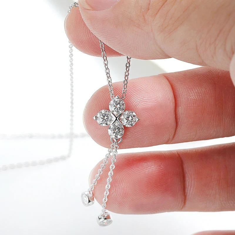 Bee-Bees dainty 4mm moissanite pendant necklace in s925 sterling silver with a delicate O-chain and floral design