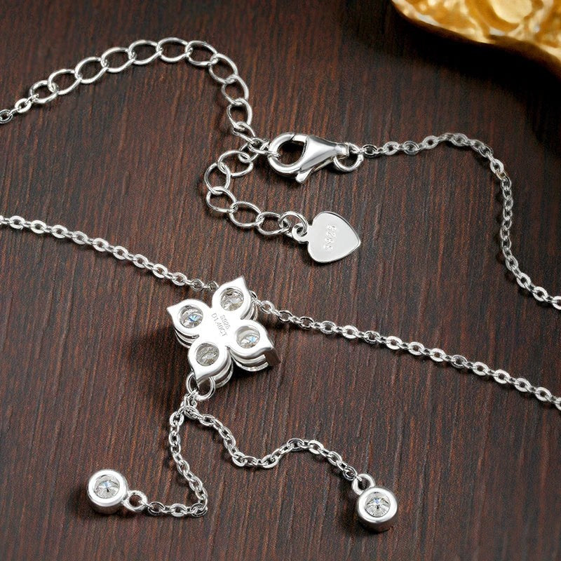 Bee-Bees dainty 4mm moissanite pendant necklace in s925 sterling silver with a delicate O-chain and heart charm