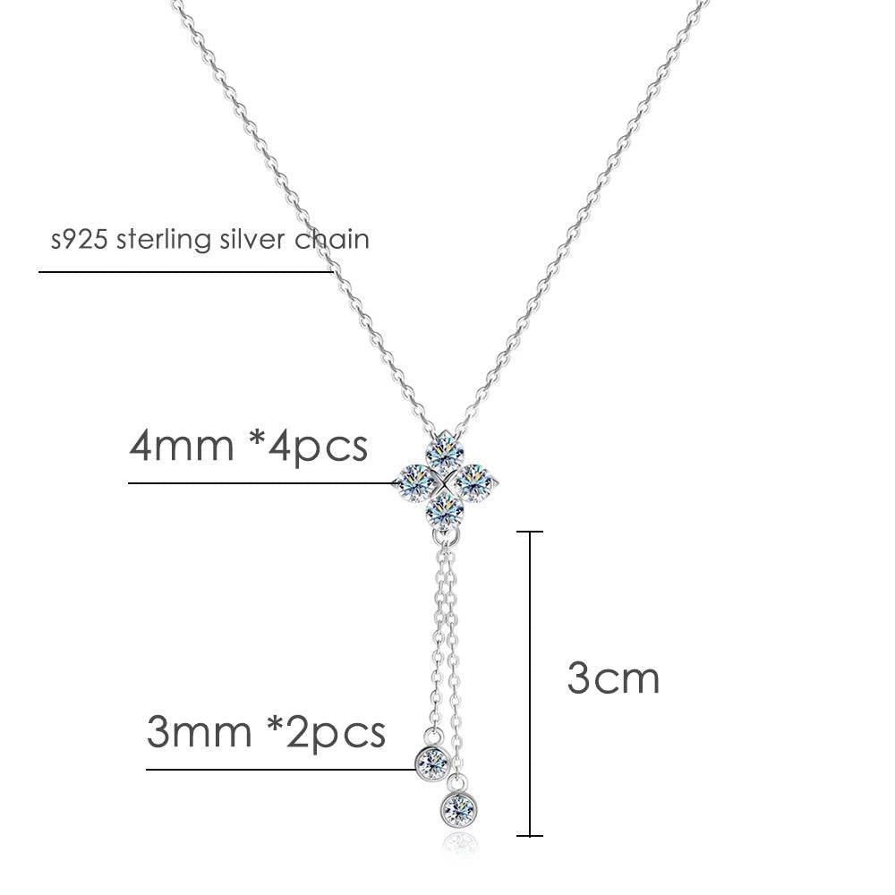 Bee-Bees dainty s925 sterling silver necklace featuring a floral moissanite pendant with dangling stone accents