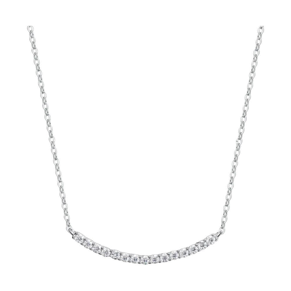Bee-Bees D VVS1 Moissanite smile pendant necklace in 18k gold plated sterling silver with a curved line of sparkling stones.