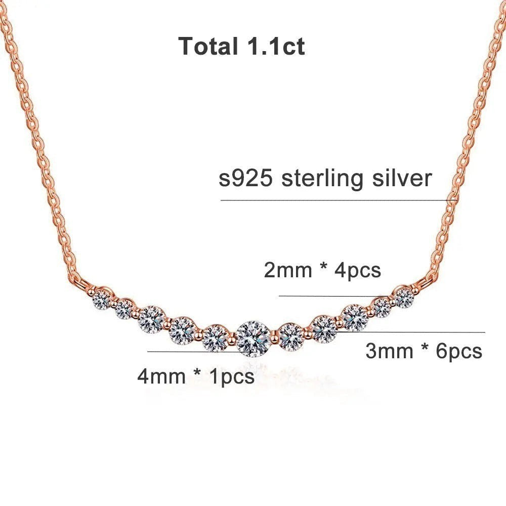 Bee-Bees rose gold plated s925 sterling silver necklace with 1.1ct D VVS1 Moissanite stones in a curved smile design.