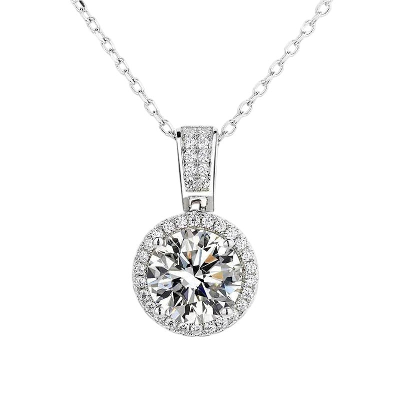 Bee-Bees 0.5ct round-cut Moissanite solitaire pendant necklace with halo, set in 18k gold-plated S925 sterling silver.