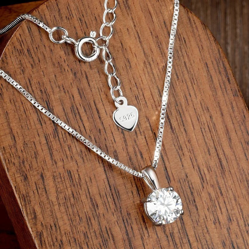 Bee-Bee's 1ct D VVS1 Moissanite solitaire necklace with 18k gold plated S925 sterling silver box chain.