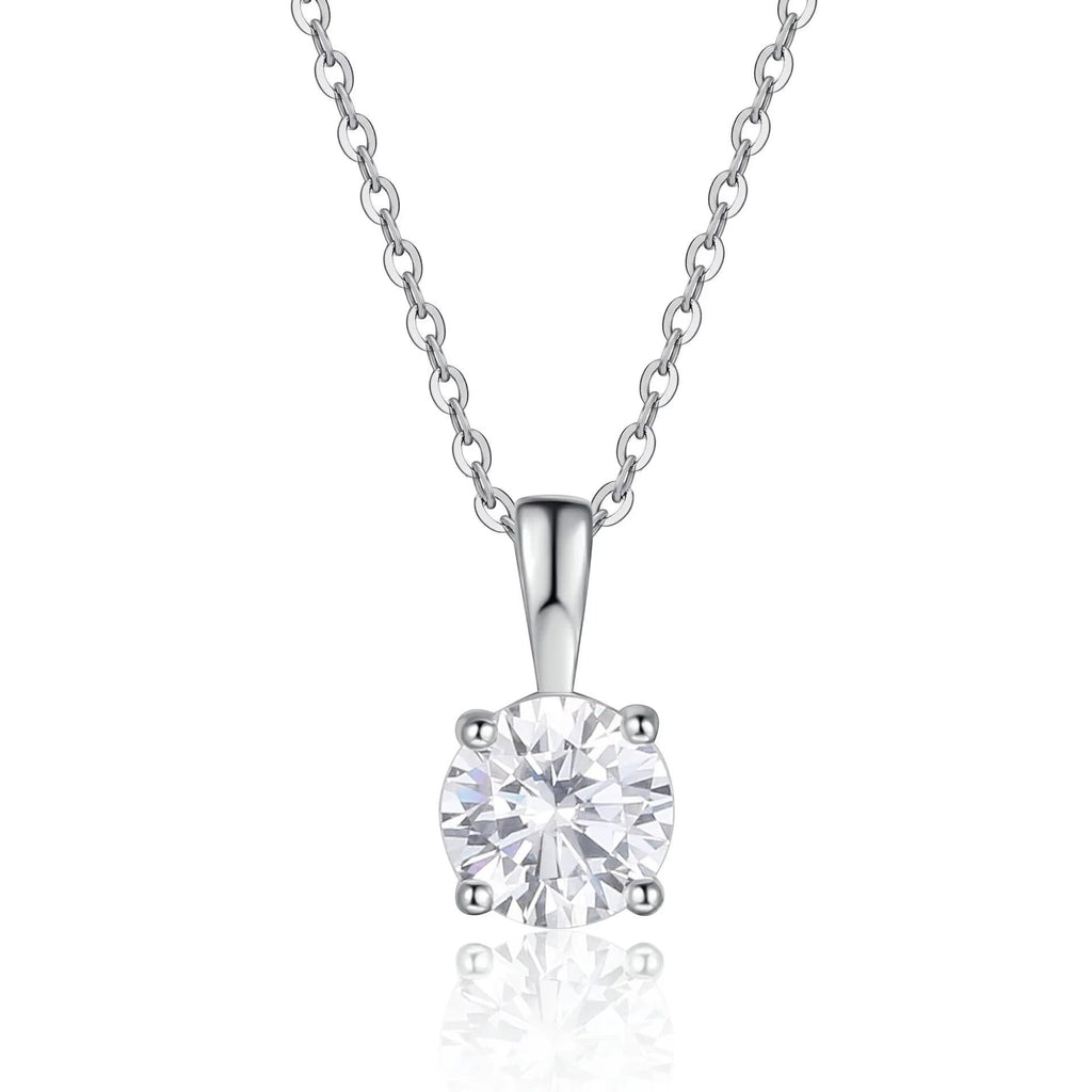 Bee-Bees 1ct round-cut moissanite solitaire necklace in sterling silver with 18k gold plating.