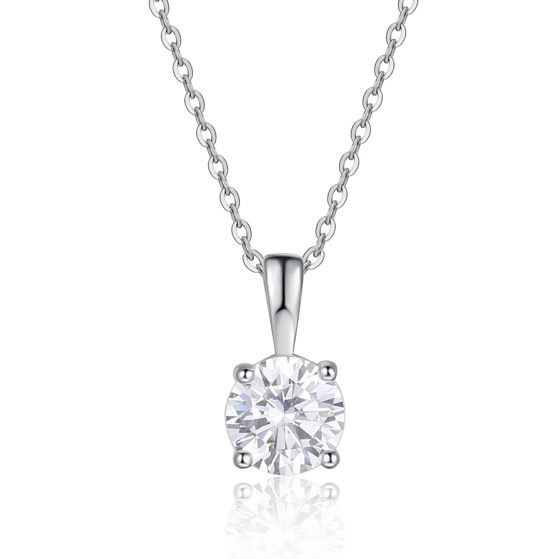 Bee-Bees 1ct round-cut moissanite solitaire necklace in sterling silver with 18k gold plating.