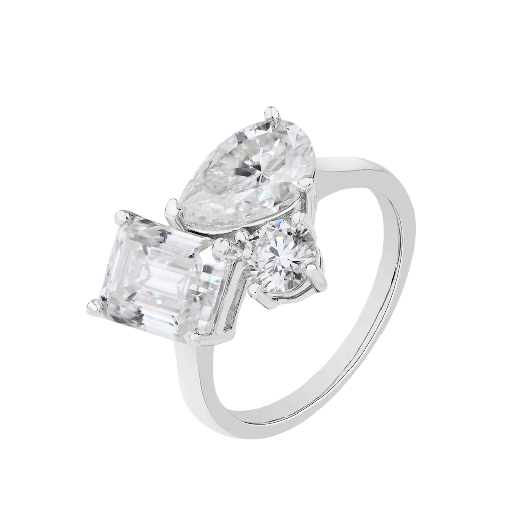 Bee-Bees 5.5CT moissanite engagement ring in 925 sterling silver featuring pear and emerald cut stones
