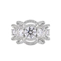 Bee-Bees 1CT round cut moissanite ring in sterling silver with intricate pavé set band and crown-inspired setting