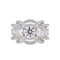 Bee-Bees 1CT round cut moissanite ring in sterling silver with intricate pavé set band and crown-inspired setting