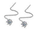Bee-Bee's D VVS Moissanite stud earrings in S925 sterling silver with 18k white gold plating. Round cut, chain drop design.