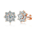 Bee-Bee's 18k white gold plated moissanite stud earrings, D VVS1 certified, round brilliant cut, S925 silver, flower design.